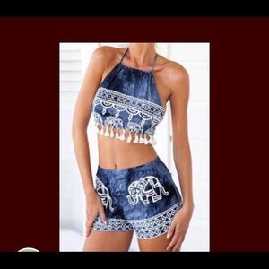 Blue Coral Animal Printed Tank Top Short Set